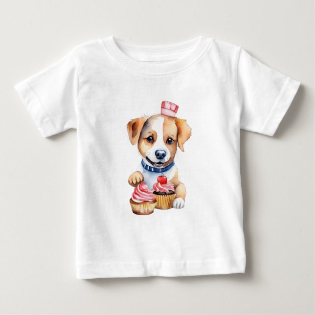 Camiseta De Bebé Cachorro lindo comiendo pasteles (Anverso)