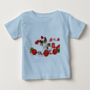 Camiseta De Bebé Cachorro Papillon Lindo Sombrero de Santa de Navid