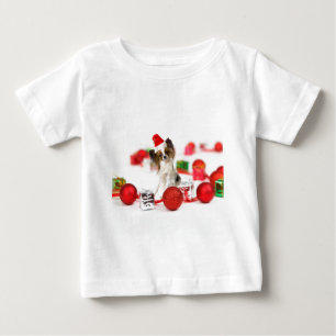 Camiseta De Bebé Cachorro Papillon Lindo Sombrero de Santa de Navid