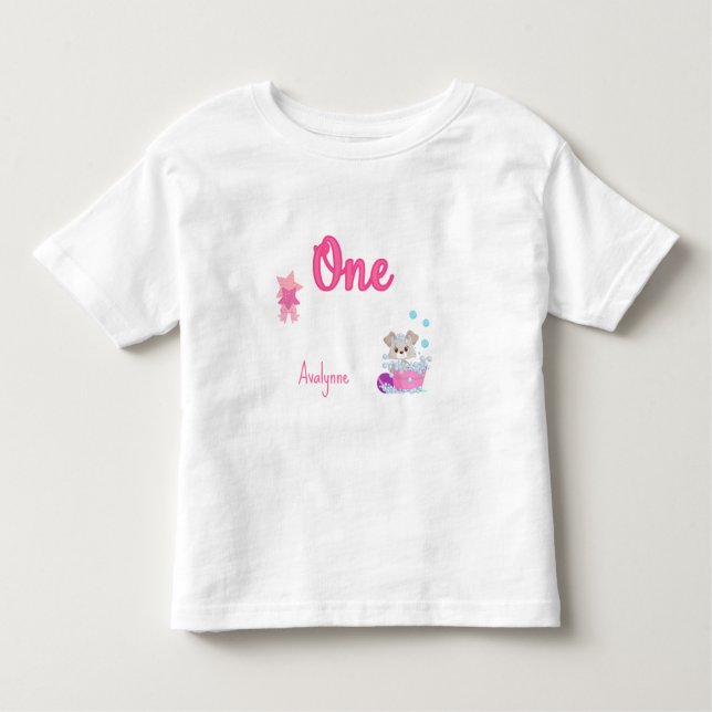 Camiseta De Bebé Cachorro personalizado en la tina de baño, cumplea (Anverso)