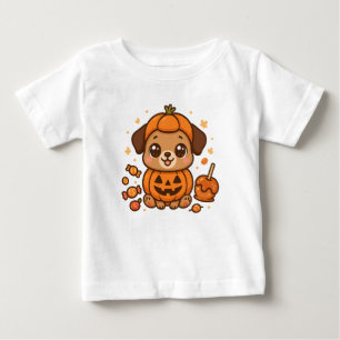 Camiseta De Bebé Cachorro suave con traje de calabaza - Halloween a