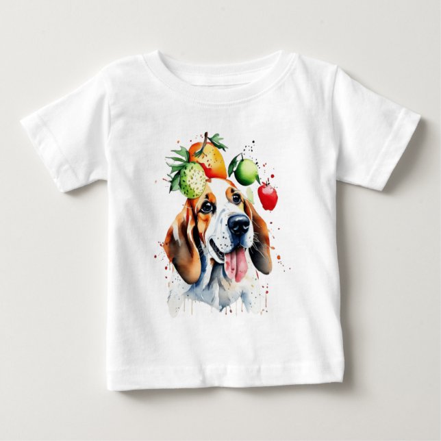 Camiseta De Bebé Cachorro y frutas (Anverso)