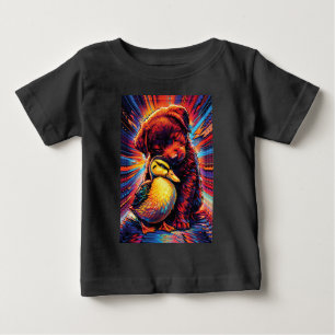 Camiseta De Bebé Cachorro y Patito Abrazándose Arte Pop