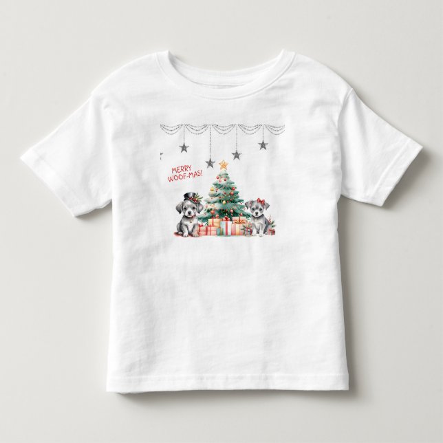 Camiseta De Bebé Cachorros Caprichosos Junto al Árbol de Navidad   (Anverso)