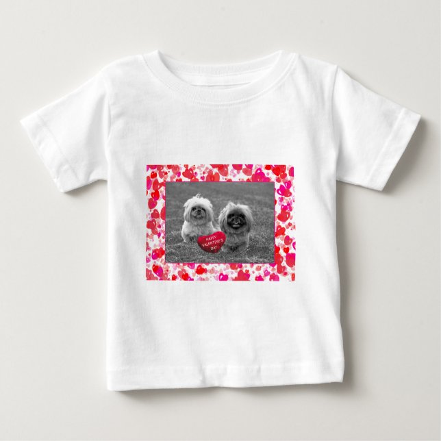 Camiseta De Bebé Cachorros de Pekín deseando feliz Día de San Valen (Anverso)