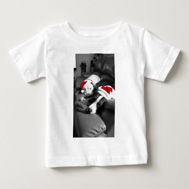 Camiseta De Bebé cachorros pitbull dormilones adorables de navidad  (Anverso)