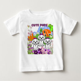 Camiseta De Bebé Cachorros Y Flores