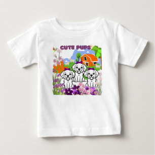 Camiseta De Bebé Cachorros Y Flores