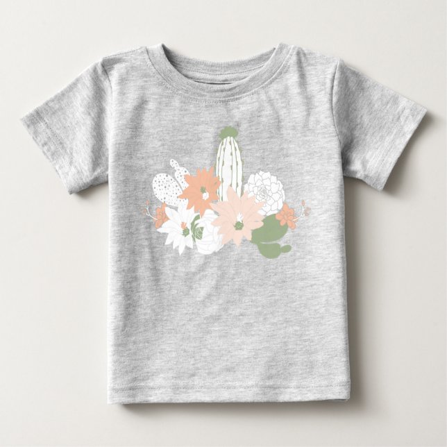 Camiseta De Bebé Cacti Cactus Peach Green Floral Motifs (Anverso)