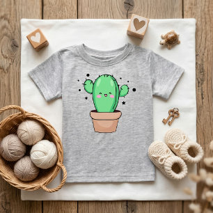 Camiseta De Bebé Cactus bebé Kawaii sonriente en jarrón con estrell
