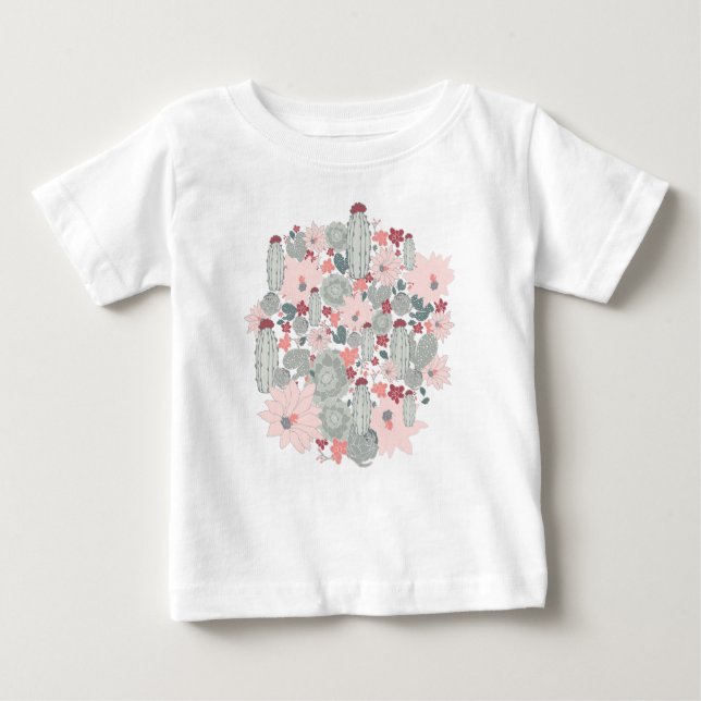 Camiseta De Bebé Cactus Cacti Pink Mint Suculents Desert Flowers (Anverso)