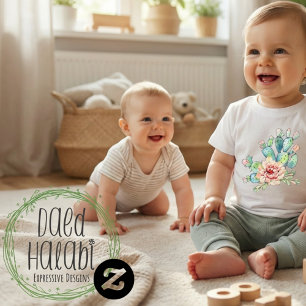 Camiseta De Bebé Cactus de Acuarela en Flor