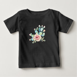 Camiseta De Bebé Cactus en Flor de Acuarela