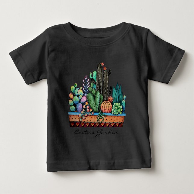 Camiseta De Bebé Cactus Garden Cute Watercolor En Pot (Anverso)