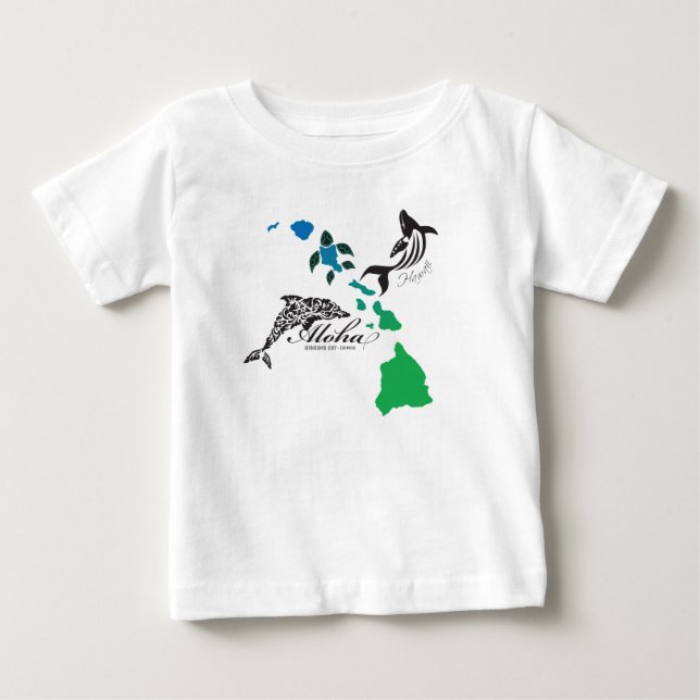 Camiseta De Bebé Cadena de las islas de Hawaii - delfín y ballena (Anverso)