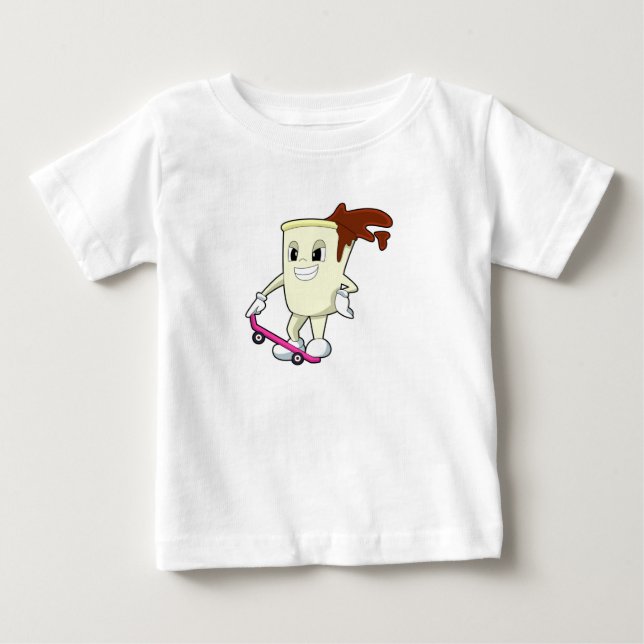 Camiseta De Bebé Café como patinador con patineta (Anverso)