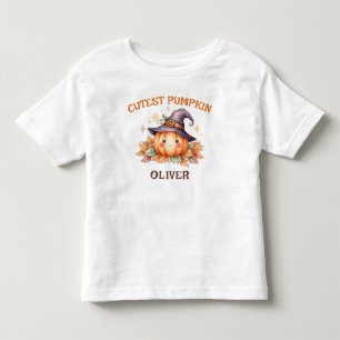 Camiseta De Bebé Calabaza de bruja linda con hojas de otoño