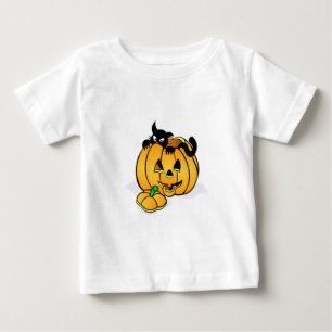 Camiseta De Bebé Calabaza de Halloween con gato negro