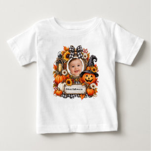 Camiseta De Bebé Calabaza de Halloween de Acuarela Personalizada
