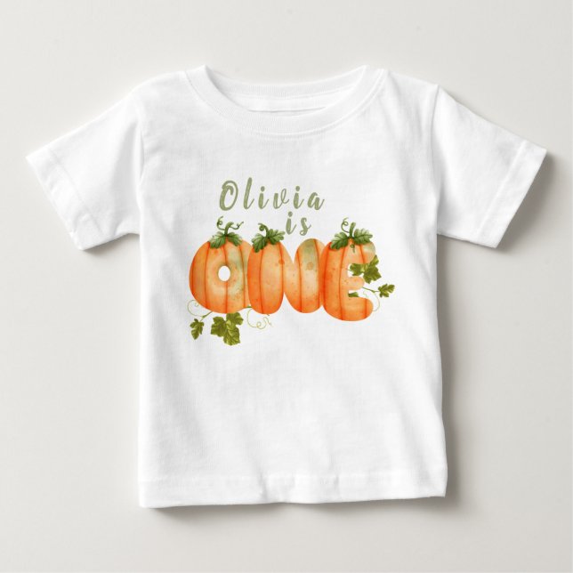 Camiseta De Bebé Calabaza floral Primer cumpleaños otoño (Anverso)