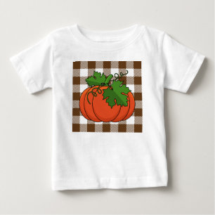 Camiseta De Bebé Calabaza naranja sobre el patrón de cuadros de col