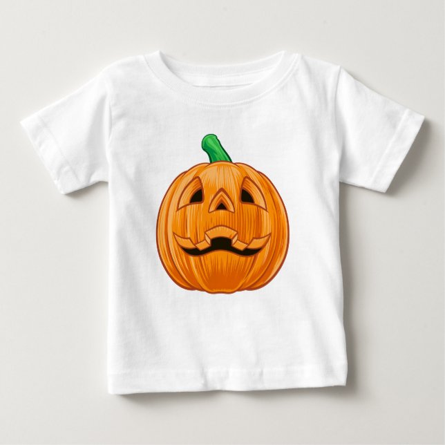 Camiseta De Bebé Calabaza Naranja tallada Halloween detallado (Anverso)