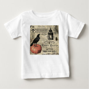 Camiseta De Bebé calabaza vintage moderna de halloween y cuervo