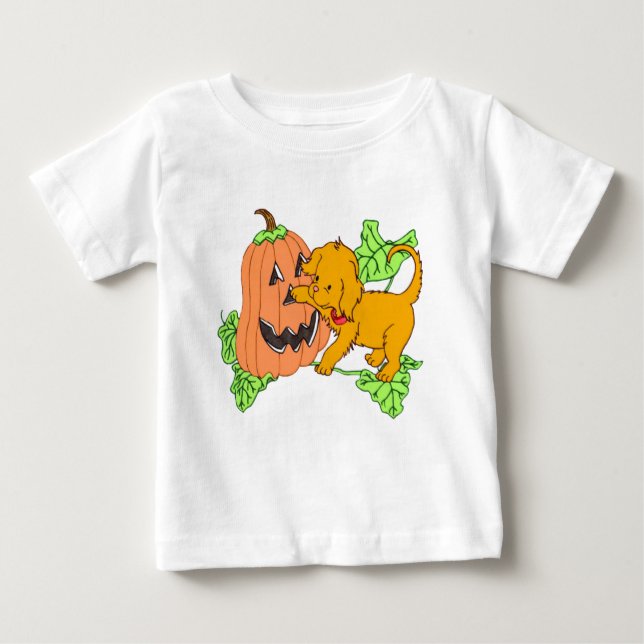 Camiseta De Bebé Calabaza y cachorro de Halloween (Anverso)