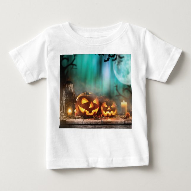 Camiseta De Bebé Calabazas y murciélagos de Halloween (Anverso)