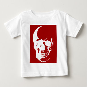Camiseta De Bebé Calavera - Arte de fantasía de metal rojo y blanco