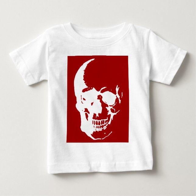 Camiseta De Bebé Calavera - Arte Metalizado de fantasía rojo y blan (Anverso)