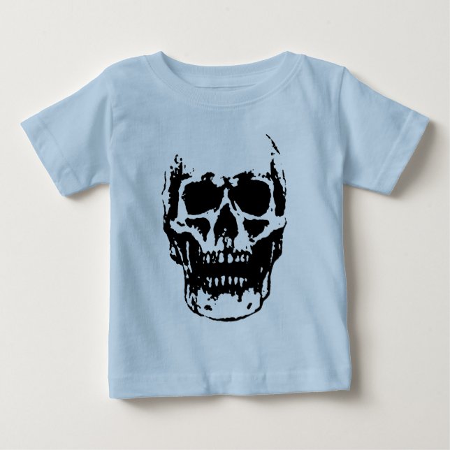 Camiseta De Bebé Calavera Arte Pop Blanco Negro (Anverso)