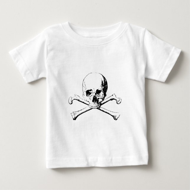 Camiseta De Bebé Calavera blanca y negra y huesos (Anverso)