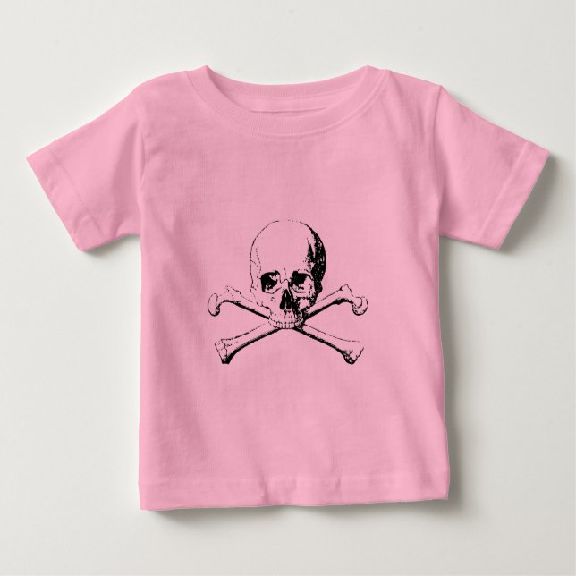 Camiseta De Bebé Calavera blanca y negra y huesos (Anverso)