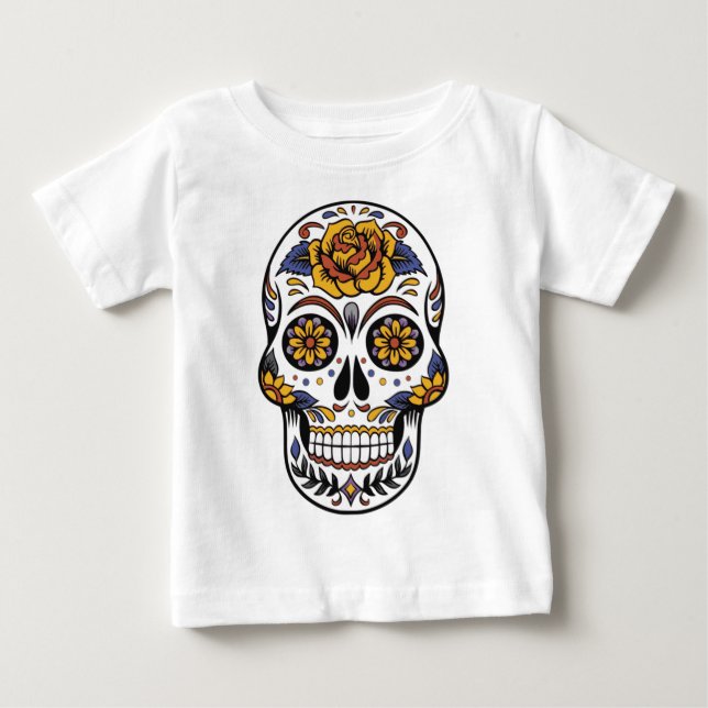 Camiseta De Bebé Calavera de azúcar Rosa Amarilla (Anverso)