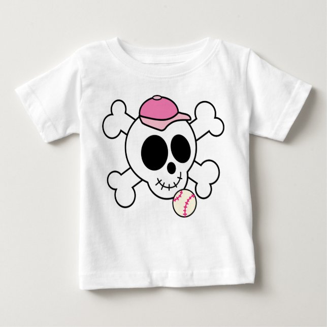 Camiseta De Bebé Calavera rosa y béisbol cruzado (Anverso)