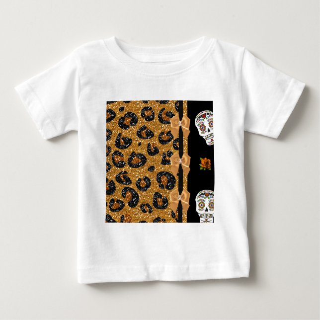 Camiseta De Bebé Calaveras de azúcar de la impresión del leopardo d (Anverso)