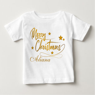 Camiseta De Bebé Caligrafía dorada Feliz Navidad personalizada