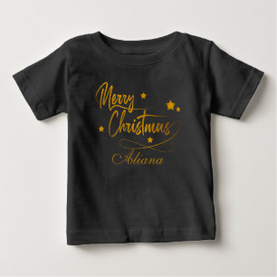 Camiseta De Bebé Caligrafía dorada Feliz Navidad personalizada