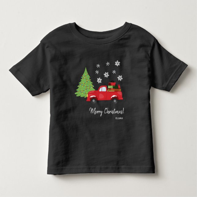 Camiseta De Bebé Camión Antiguo Árbol de Fiesta Feliz Navidad Famil (Anverso)
