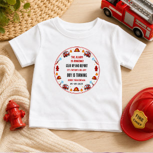 Camiseta De Bebé Camión de Bomberos Rojo y Blanco Fiesta de Cumplea