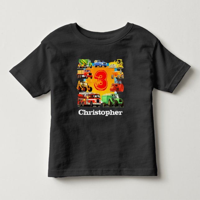 Camiseta De Bebé Camión de construcción de nombre personalizado par (Anverso)