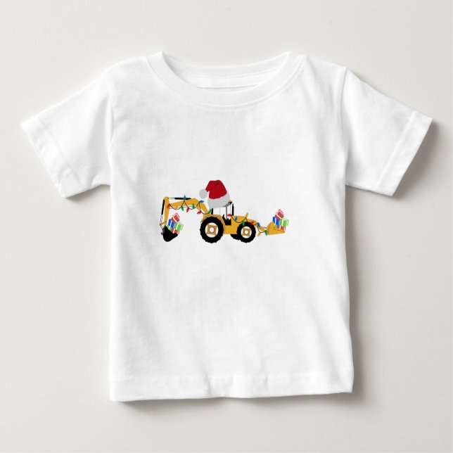 Camiseta De Bebé Camión de Construcción Retroexcavadora de Navidad (Anverso)
