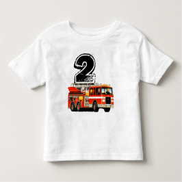 Camiseta De Bebé Camión de Fuego Rojo de Niños Segundo Cumpleaños