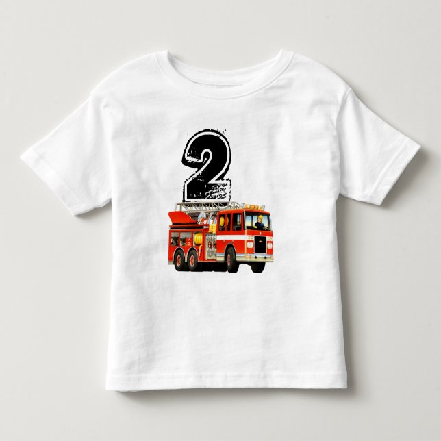 Camiseta De Bebé Camión de Fuego Rojo de Niños Segundo Cumpleaños (Anverso)