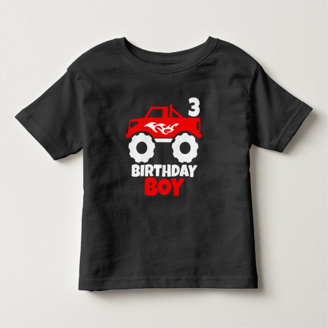 Camiseta De Bebé Camión de monstruo rojo de cumpleaños con negro de (Anverso)