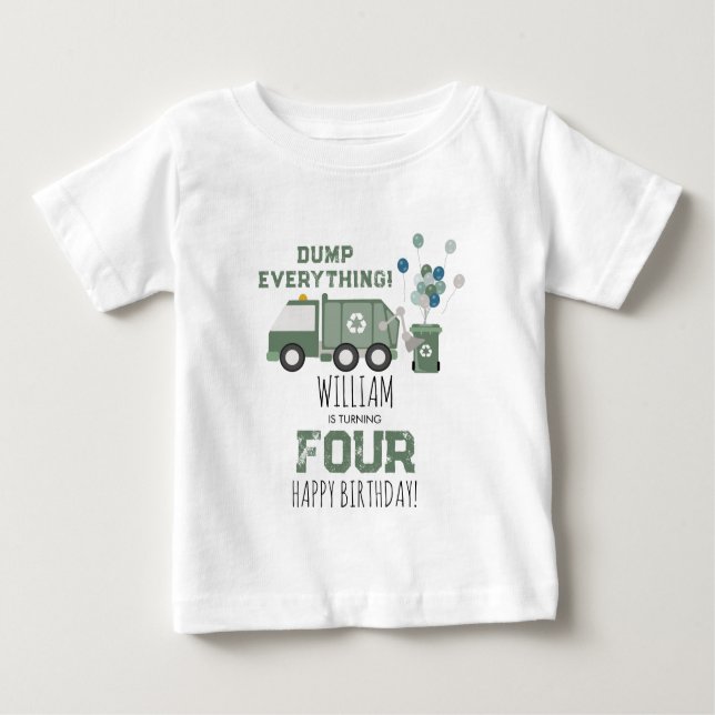Camiseta De Bebé Camión de reciclaje verde lindo niños nombre cumpl (Anverso)