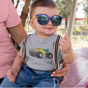 Camiseta De Bebé Camión Monstruo Amarillo Azul