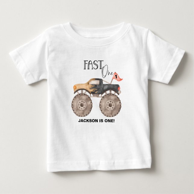 Camiseta De Bebé Camión monstruo cumpleaños 1 año Fast ONE niños (Anverso)
