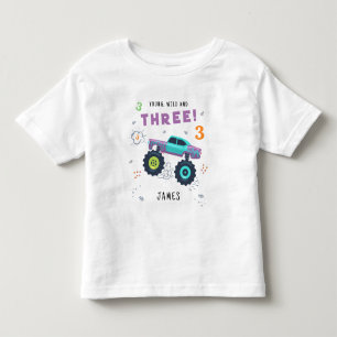 Camiseta De Bebé Camión Monstruo Cumpleaños 3 Nombre Personalizado